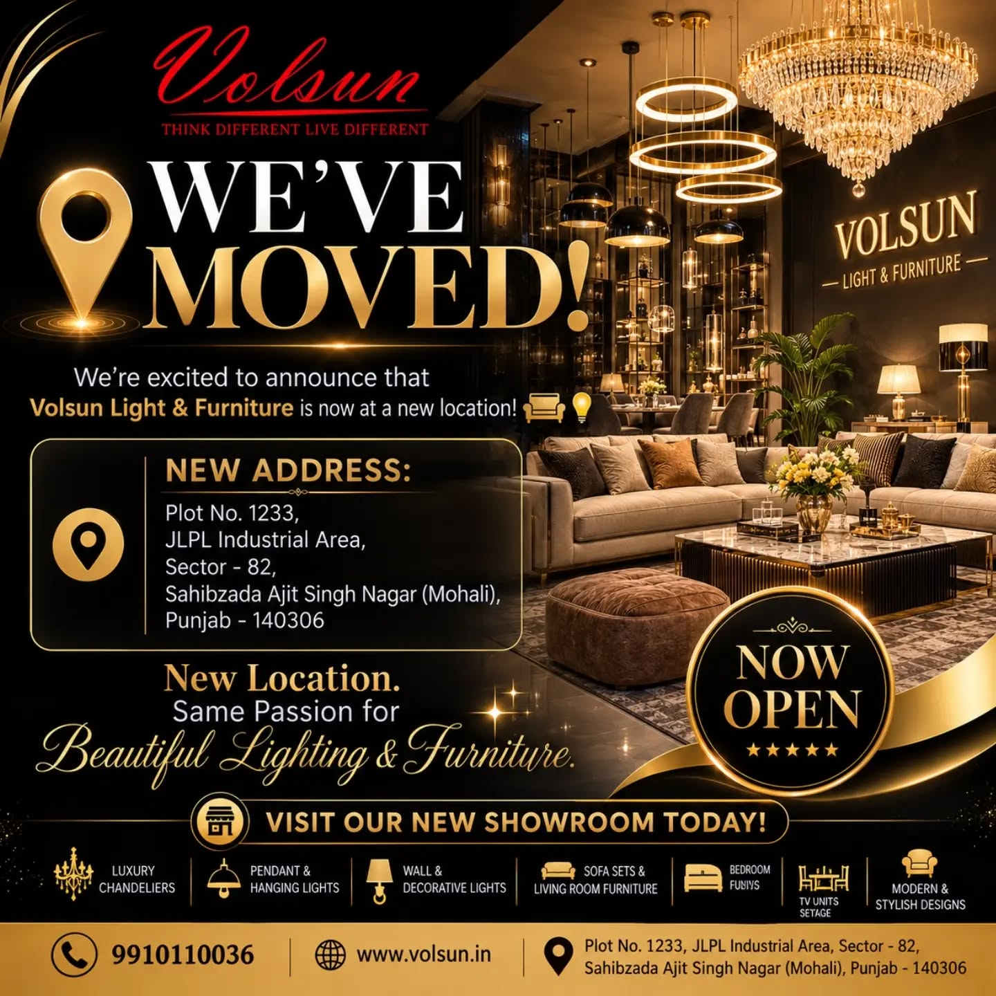 We’re excited to announce that Volsun Light is now at a new location! 💡📍 1233, Sector 82, JLPL Industrial Area, Sahibzada Ajit Singh Nagar, Punjab – 140306New location. Same passion for beautiful lighting. ✨Visit our new showroom! 💡